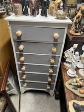 Vintage Tall Boy Pine Chest of Drawers Painted Grey Country House Farmhouse Chic