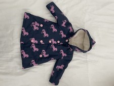 Hatley Children’s Padded Rain Jacket Size 2 Pink Navy Blue With Pink Horses VGC