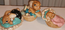 Vintage Pendelfin Old Stock Stoneware 3 Rabbit Nursery in bed  figurine ornament