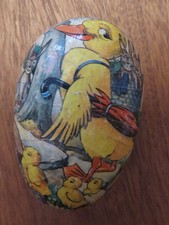 Vintage 1940’s Yellow Duck Ducklings Papier Mache Easter Egg Western Germany.