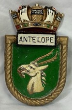 Vintage HMS Antelope Boat Badge, F170, Tampion, Crest, Royal Navy, Cast Metal