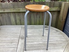 Vintage Stool 4 Metal Legged Wooden Round Seat 53cm Tall 29cm Widest Point