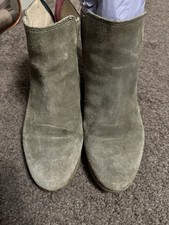 Joules Size 4 37 Green Tan Boots Zip Langham Suede Leather