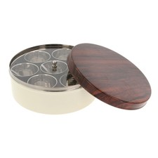 Authentic Indian Spice Tin Stainless Steel 7 Spices Box Masala Dabba Wooden Look
