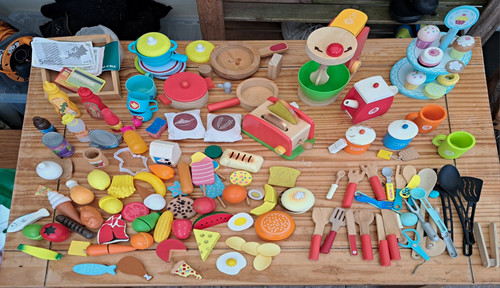 Wooden pretend play kitchen - wooden,
