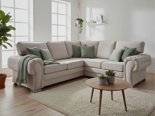 Cream corner sofa bed fabric - cream, l
