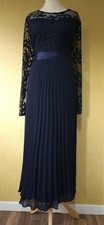COAST Dress Sz 12 £159 Navy embroidered midi party wedding Guest Blue Pleated 