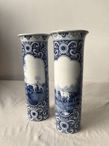 Pair antique delft vases - pair,
