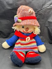 VINTAGE  HAND KNITTED OLD TEDDY DOLLY DOLL SCARECROW S MARKED