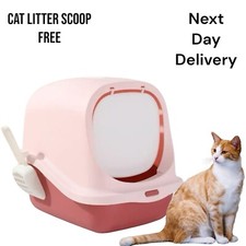 Hooded Cat Litter Tray Box Toilet Loo Charcoal Filter Deep Dark Grey Flap Door