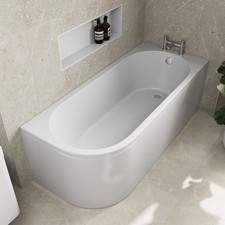 J Shaped Shower Bath Right Hand Bathtub 1700mm with Front Panel Acrylic Modern