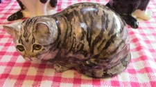Signed Winstanley cat Size 5 grey tabby lying Glass eyes 27cm