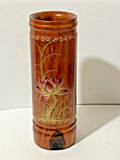 VTG Decorative Chinese Lacquered Hand Painted Bamboo Incense Holder 22.5 Cms