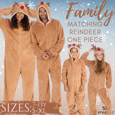 Reindeer One Piece 3D Novelty Jumpsuit Soft Kids Adults Matching Family 1Onesie