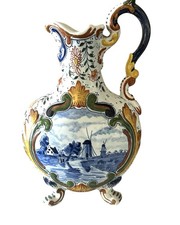 RARE Royal Delft Polychrome Hand-Painted Jug, De Porceleyne Fles, Vintage