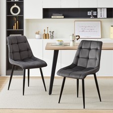 Set of 2 Velvet Dining Chairs Square Seat Design Kitchen Chairs Grey