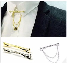 Mens Collar Bar Neck Tie Shirt Pin Tie 6 cm Chain Silver Gold Clasp Boys Gift UK