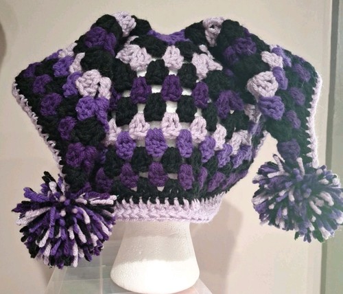 Crochet jester hat - hat, purple