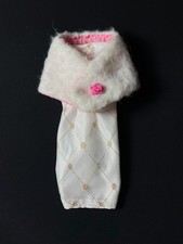 Vintage Faerie Glen white sheath dress gold detail lace fur shawl fit 12” doll