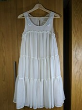 Conscious Collection by H&M tiered sun dress UK Size 8 EU 34 cream bead recycled