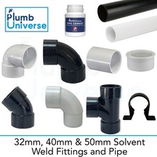 32mm, 40mm, 50mm Solvent Weld Solvent Weld Pipe and Fittings - Black / White