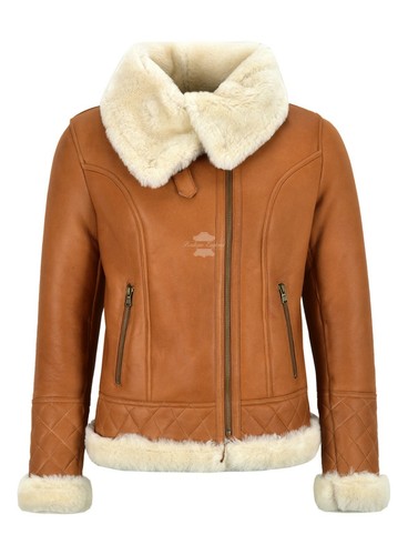 Ladies sheepskin jacket white - sheepskin,