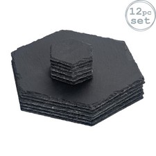 12 Piece Hexagon Slate Placemats & Coasters Set Dining Table Setting Grey