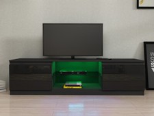 Modern TV Unit Stand Cabinet Black High Gloss Doors & Matt Body with LED Lights