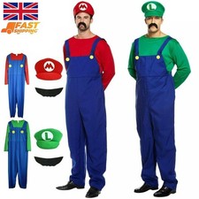 Mens Adult Super Mario and Luigi Fancy Dress Plumber Bros Halloween Costume UK