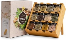 Spice Rack - 12 Herbs and Spices for Cooking, Spice Gift Set, Premium Wooden