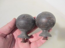Victorian Brass Curtain Pole Rail Ends Antique Finials Old Vintage Ball