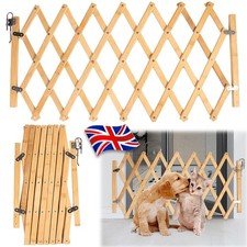 Retractable Pet Barrier Wood, Expandable Dog Gate, Wooden Natural Range NEW