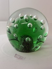 Large Green And Clear Bubble Control Glass Paperweight 