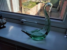 Green Glass Swan.,8 ins High.