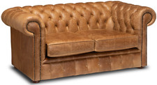 Chesterfield Plus Two Seater Sofa Bed Genuine Vintage Cracked Tan Leather