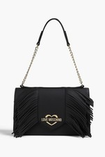 LOVE MOSCHINO Black Fringe Shoulder Bag Gold Logo, Chain Strap – Nwt RRP £210