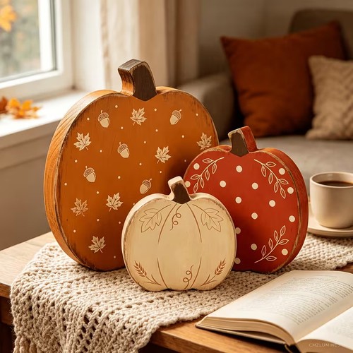 3pcs wooden pumpkin sign - 3pcs,