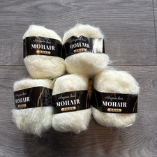 5 x 25g Balls Of Mohair Wool Yarn - Off  White - New