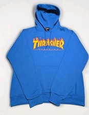 Thrasher Magazine Flame Logo Blue Pullover Hoodie - Size Medium. Skateboarding 