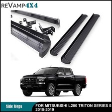 BLACK SIDE STEPS PAIR ALUMINIUM RUNNING BOARDS FOR MITSUBISHI L200 TRITON 15-19