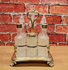 Victorian Silver Cruet Set James Dixon & Sons with Cut Glass Bottles Hallmarked