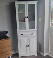 White Larder Unit Tall Kitchen Cupboard Display Glass Door Cabinet Pantry Shelf