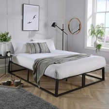 4ft Small Double Platform Bed Slatted Support Contemporary Black Metal Frame