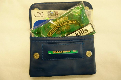 Leather tobacco pouch blue - leather,