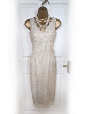 M&S Cream Gold Glitter Lace Bodycon Midi Dress, Size 8 Petite - BNWT