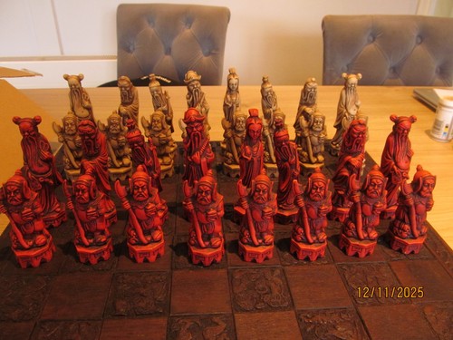 Vintage carved wooden chess - carved,