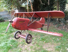 LARGE WOODEN MODEL BI AEROPLANE HANGING ORNAMENT HAND PAINTED WOOD METAL