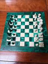 Vintage Malachite and white Marble Chess Set