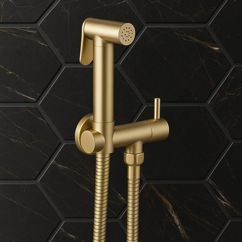Round brushed brass douche - round,