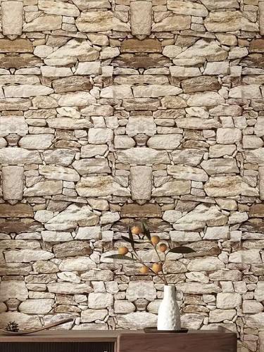 Beige stone brick effect - beige,